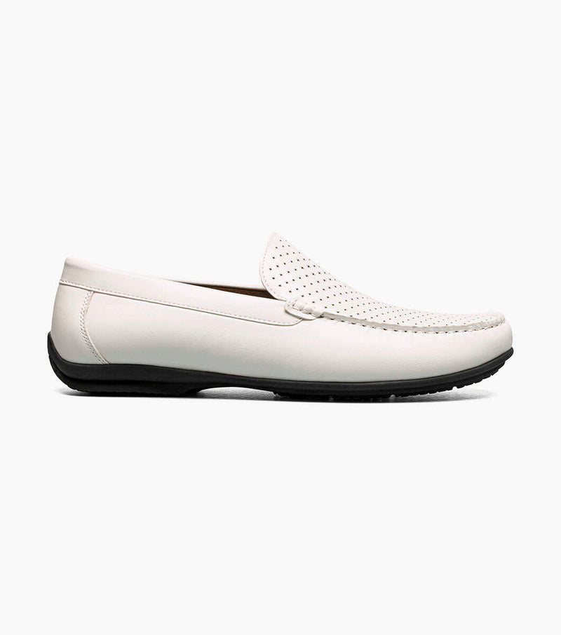 Conroy Moc Toe Perf Slip On-White | Stacy Adams