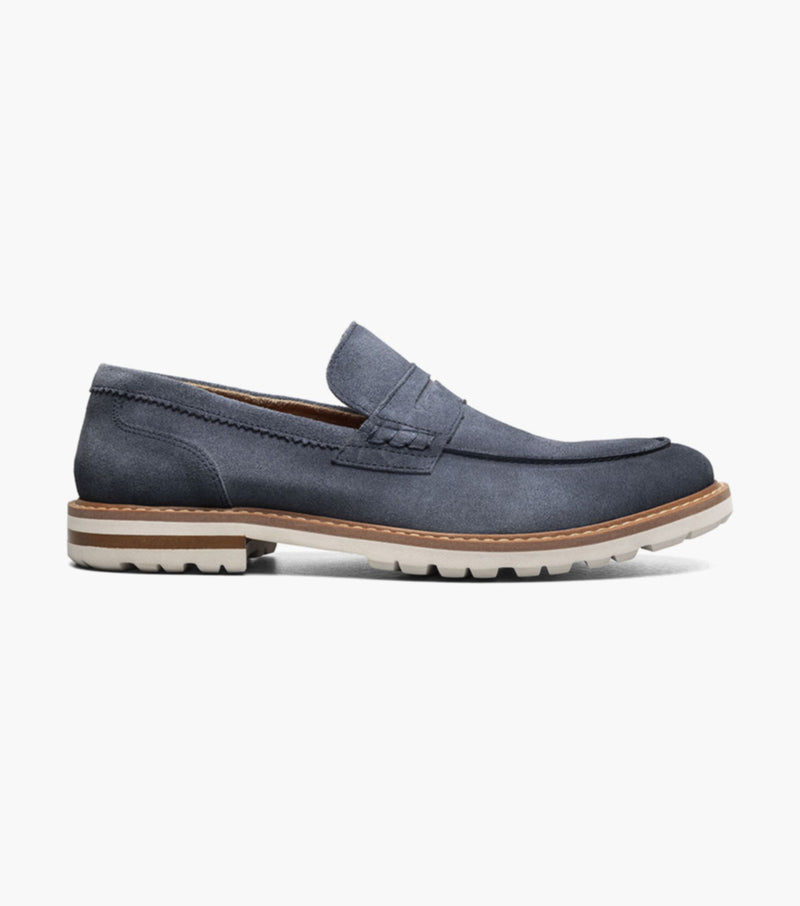 Hopkins Moc Toe Penny Slip On-Navy Suede | Stacy Adams
