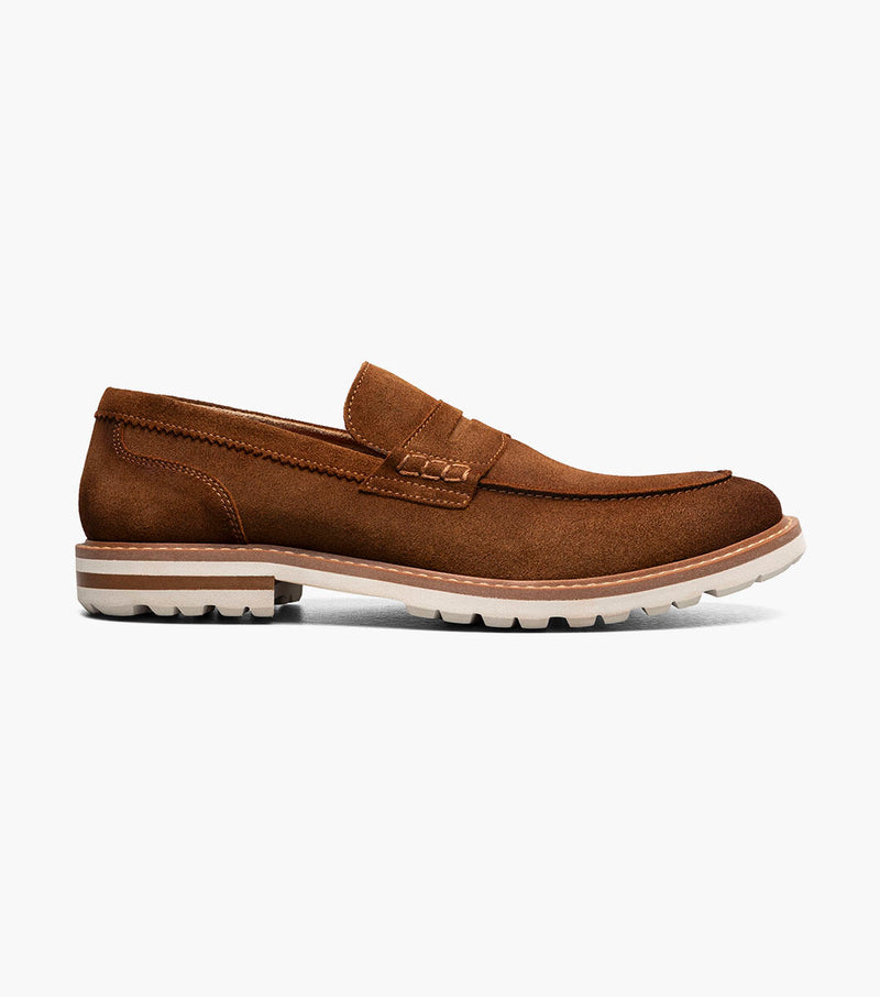 Hopkins Moc Toe Penny Slip On-Brown Suede | Stacy Adams