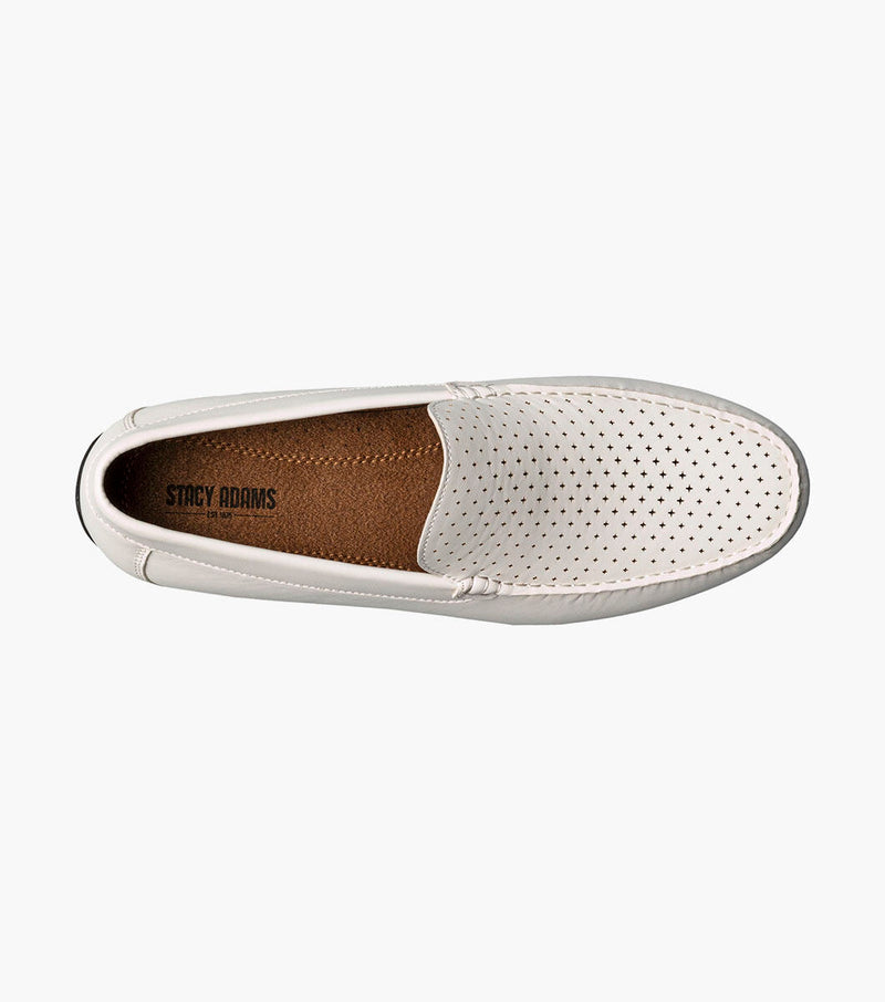Conroy Moc Toe Perf Slip On-White | Stacy Adams