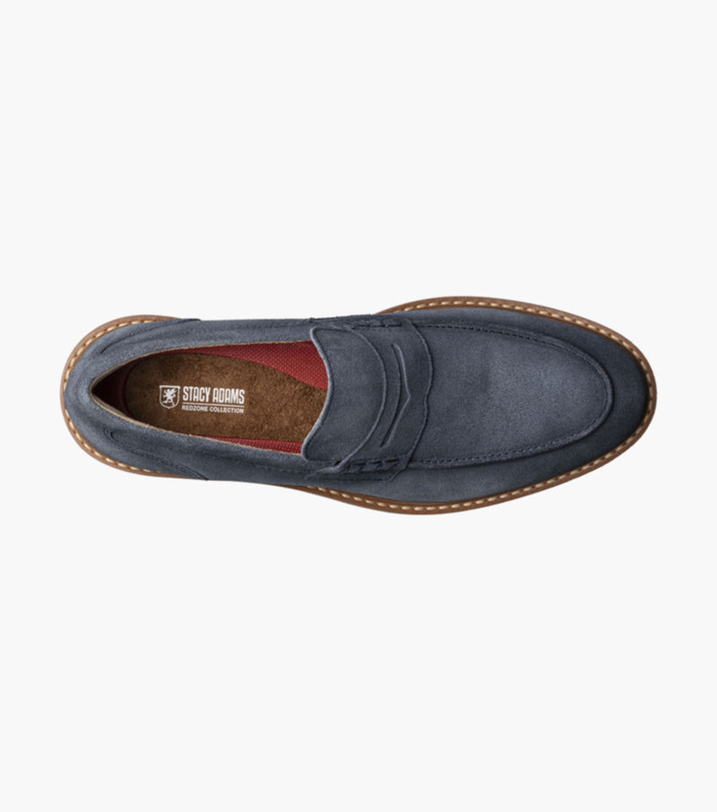 Hopkins Moc Toe Penny Slip On-Navy Suede | Stacy Adams