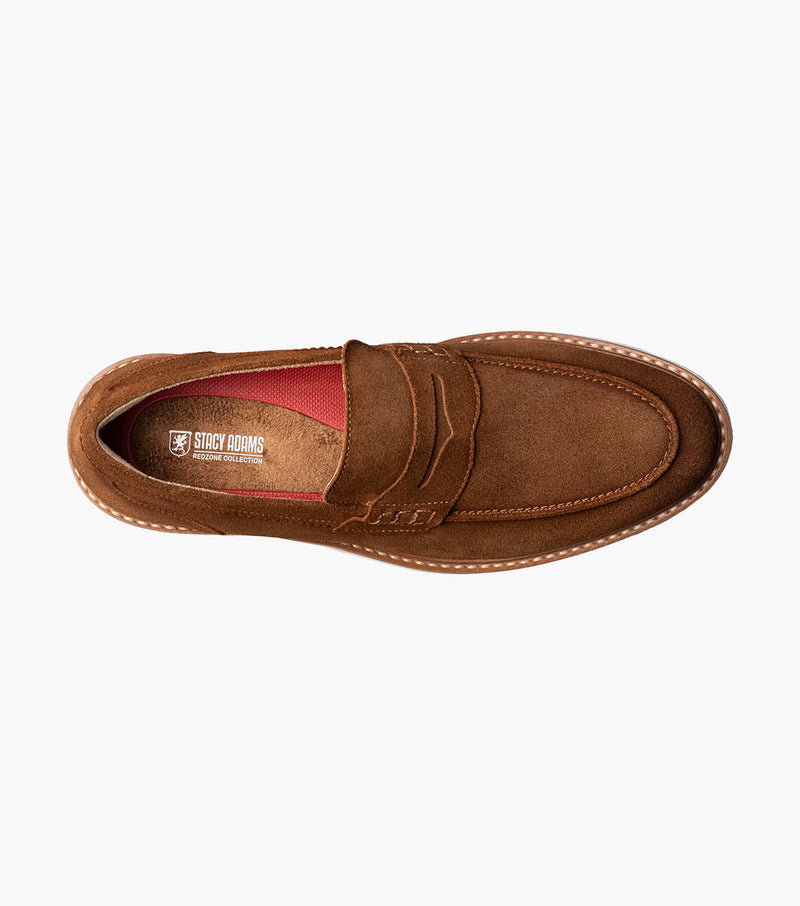 Hopkins Moc Toe Penny Slip On-Brown Suede | Stacy Adams