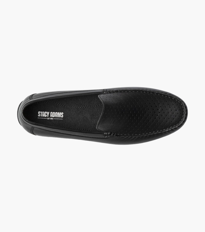 Conroy Moc Toe Perf Slip On-Black | Stacy Adams