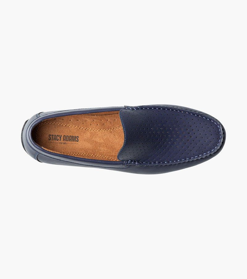 Conroy Moc Toe Perf Slip On-Navy | Stacy Adams