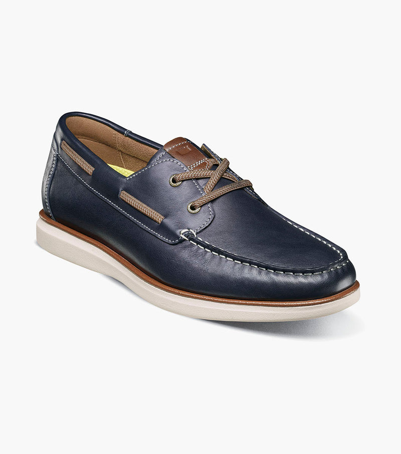 Tropics Moc Toe Elastic Lace Boat Shoe-Navy | Florsheim