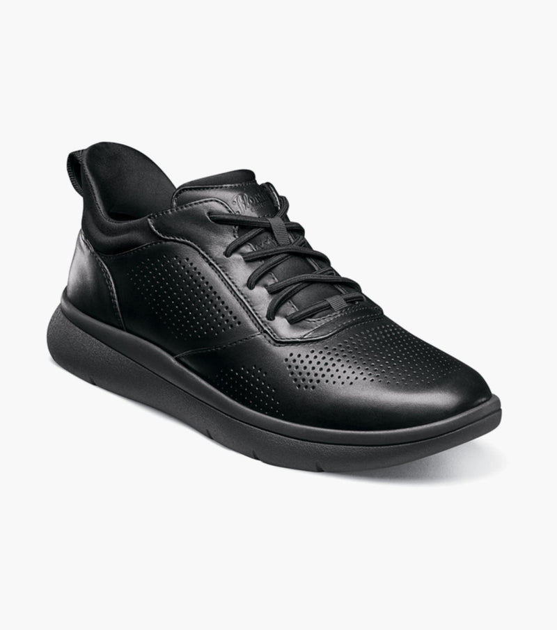 Fleet Perf Toe Elastic Lace Sneaker-Black Smooth | Florsheim