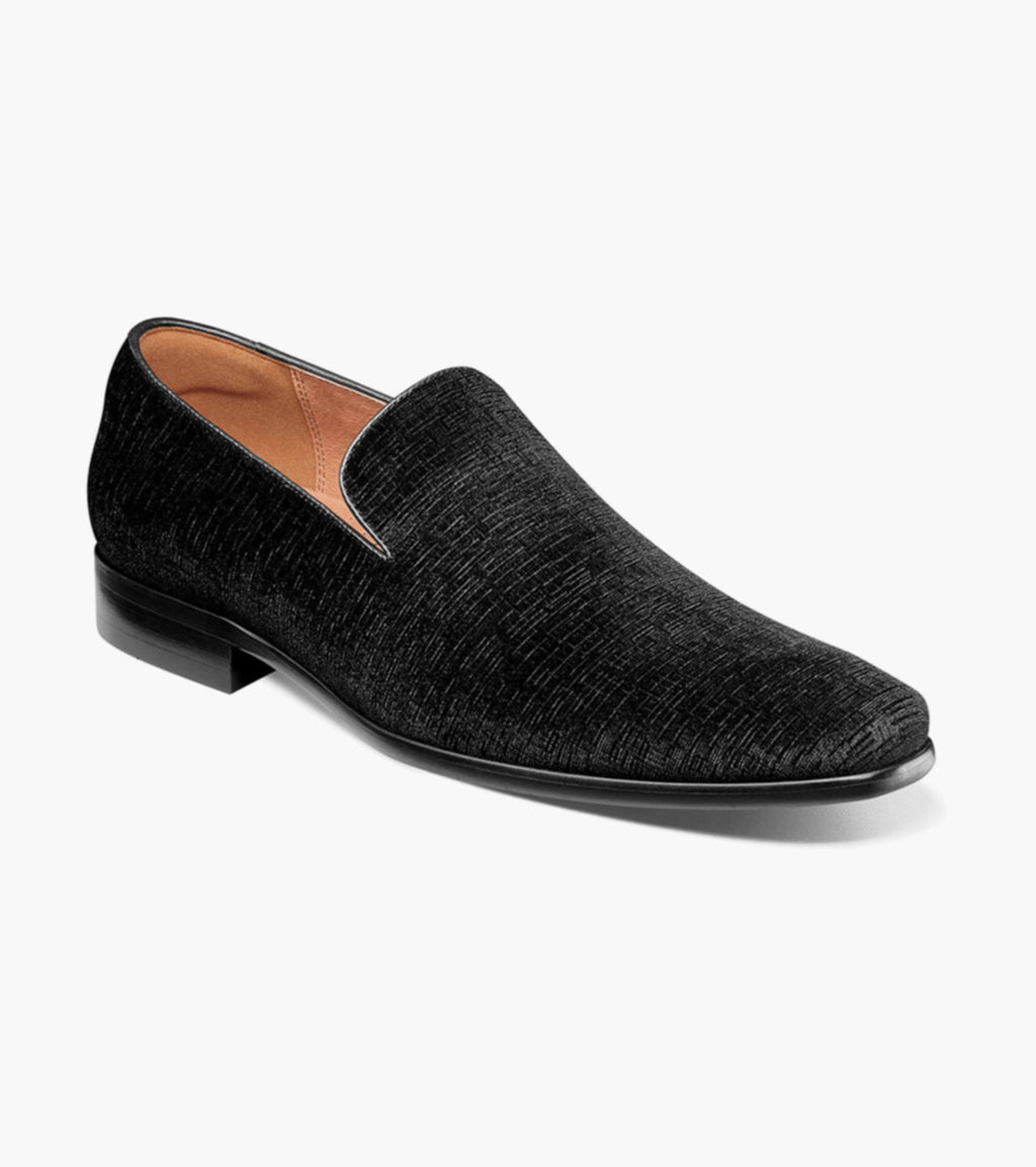 Postino Plain Toe Velvet Slip On-Black | Florsheim