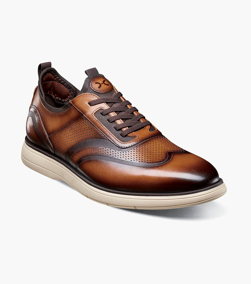 Edgewood Wingtip Elastic Lace Up-Cognac | Stacy Adams