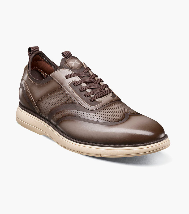 Edgewood Wingtip Elastic Lace Up-Taupe | Stacy Adams