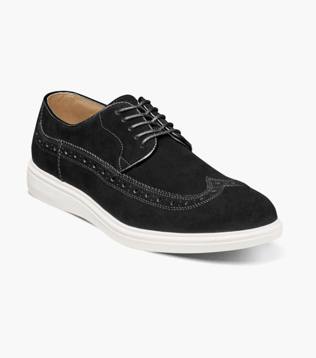 Trudell Wingtip Lace Up-Black Suede | Stacy Adams