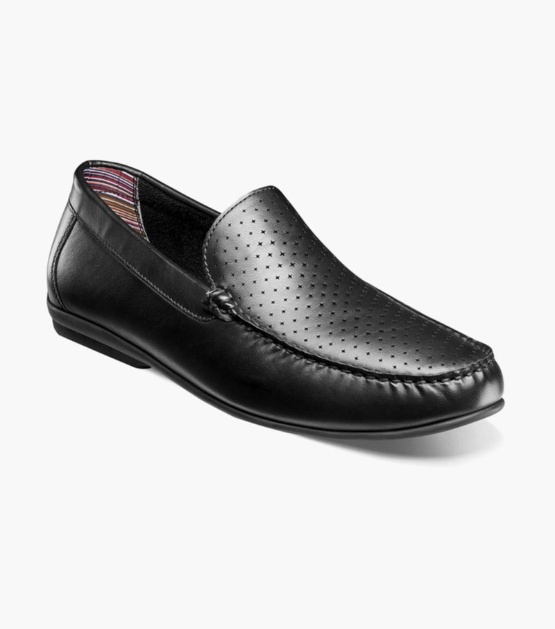 Conroy Moc Toe Perf Slip On-Black | Stacy Adams