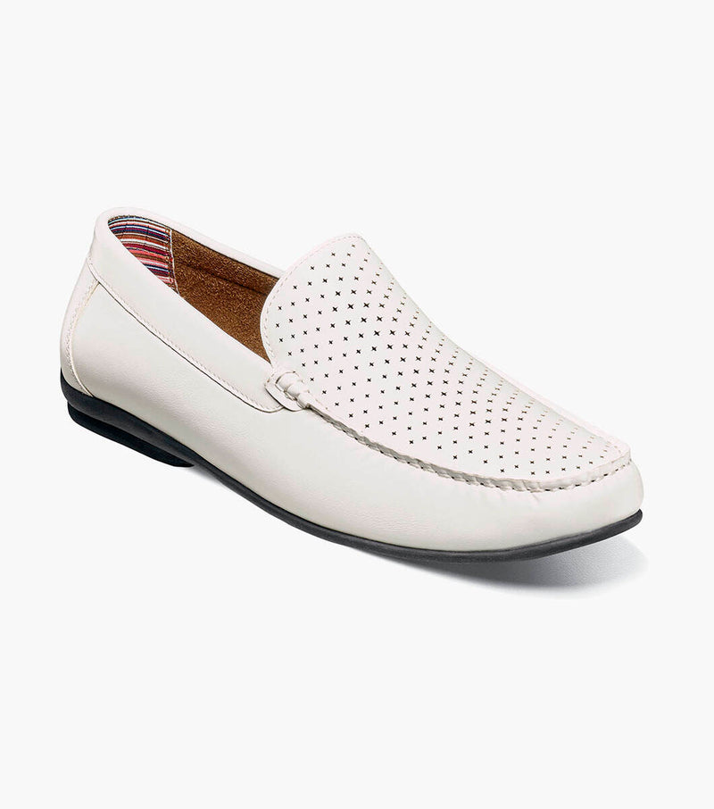 Conroy Moc Toe Perf Slip On-White | Stacy Adams