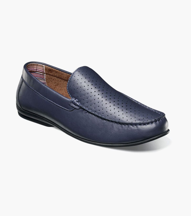 Conroy Moc Toe Perf Slip On-Navy | Stacy Adams