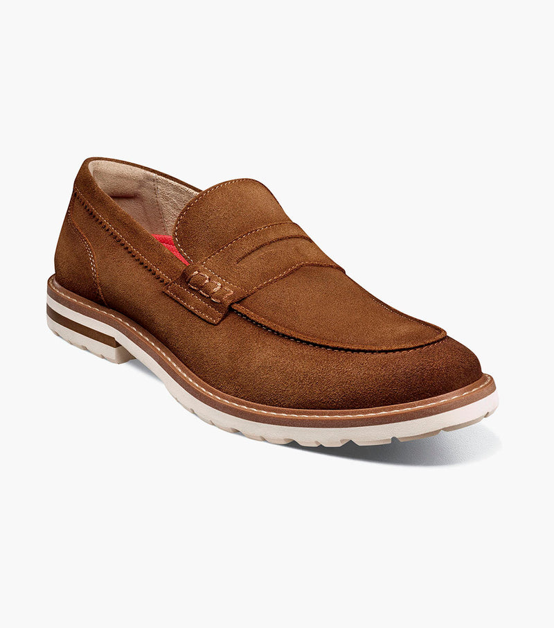 Hopkins Moc Toe Penny Slip On-Brown Suede | Stacy Adams