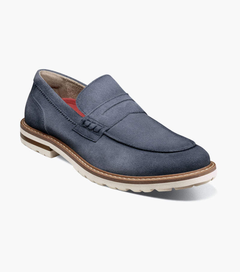 Hopkins Moc Toe Penny Slip On-Navy Suede | Stacy Adams