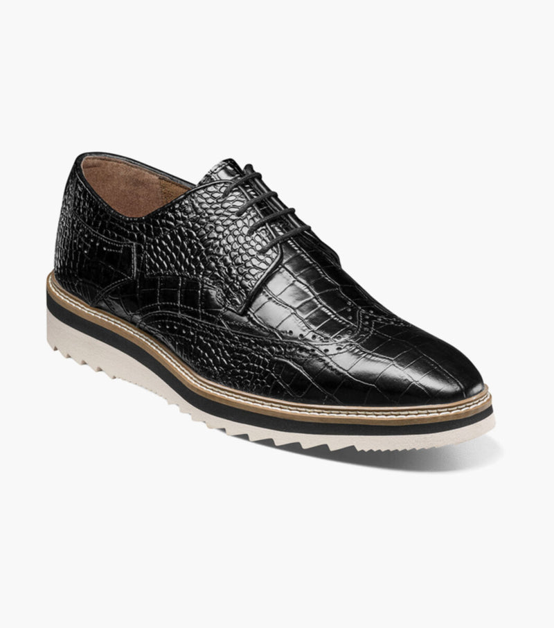 Alario Wingtip Oxford-Black | Stacy Adams