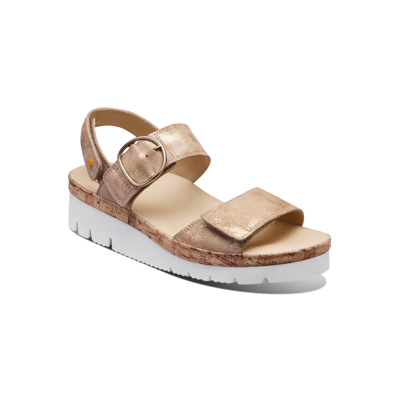 Women's Portola Two Strap Sandal-Gold Metallic Suede | Samuel Hubbard