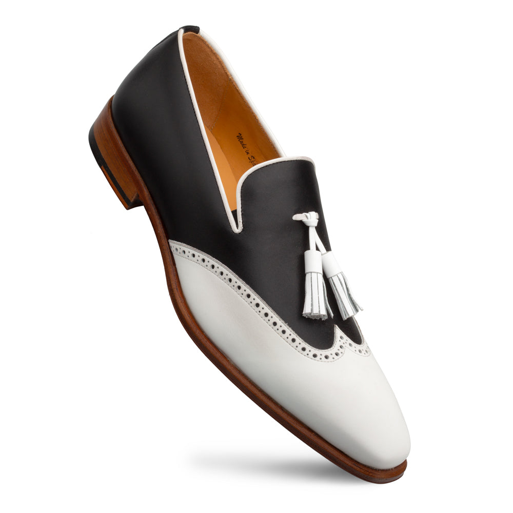 Jucar Two Tone Tasseled Slip On-White/Black | Mezlan