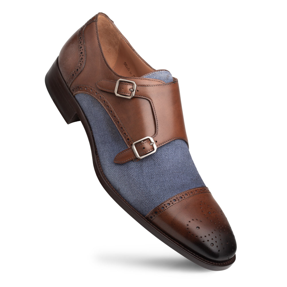 Calf/Linen Cap Toe Double Monk-Chocolate | Mezlan