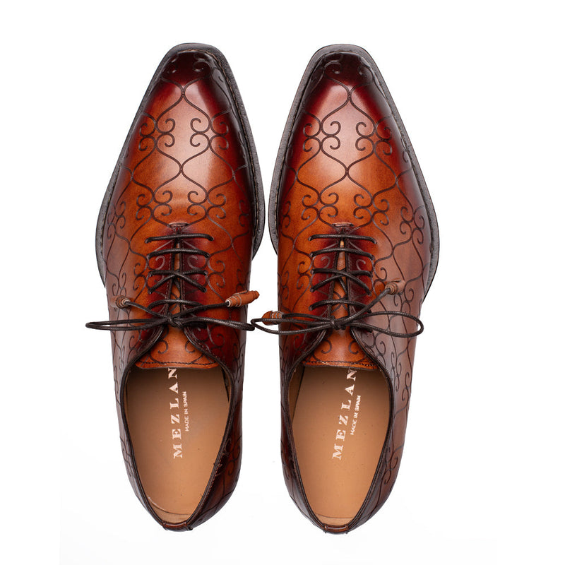Tribeca Laser Print Oxford-Cognac/Rust | Mezlan