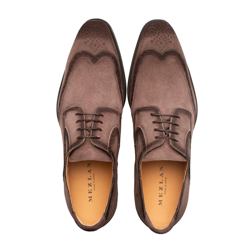 Benante Suede Wing Tip Derby-Brown | Mezlan