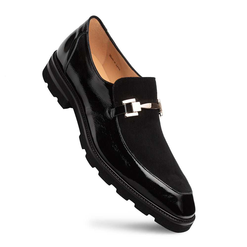 Valone Hi-Shine/Suede Lug Slip On-Black | Mezlan
