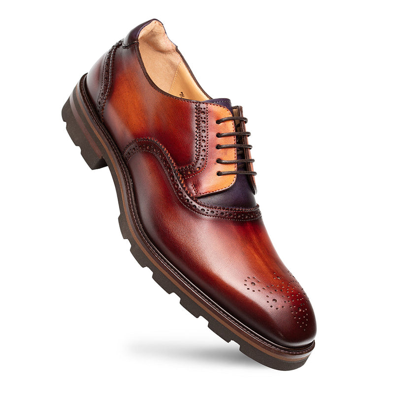 Birch Two-Tone Lug Sole Derby-Cognac Rust/Purple | Mezlan