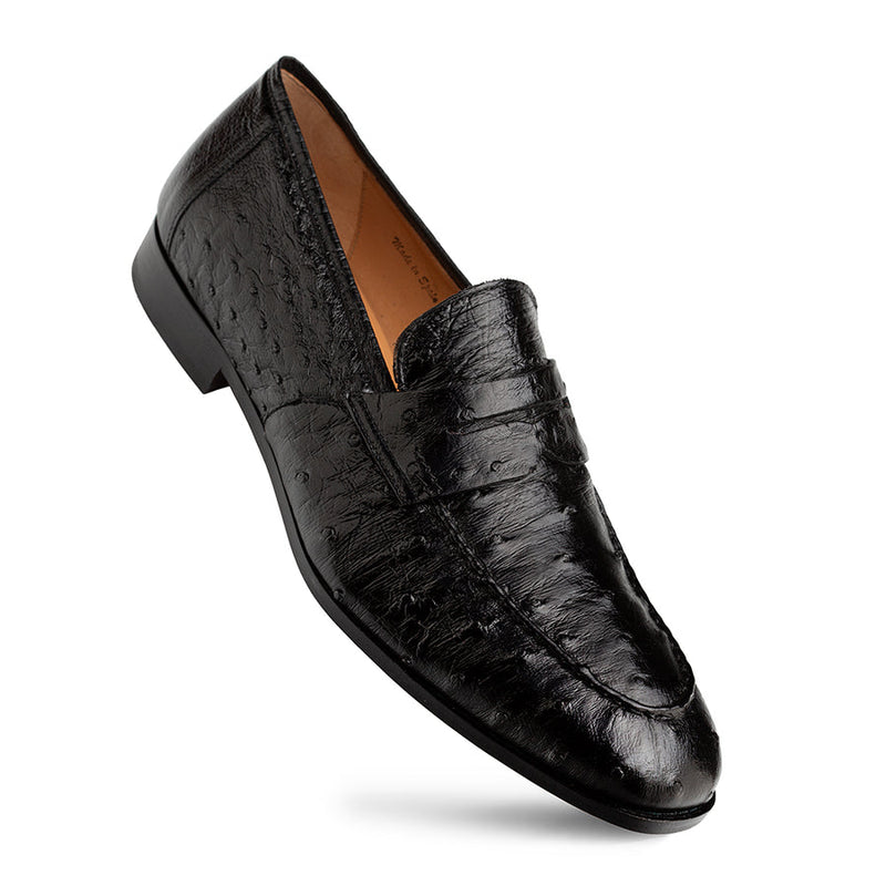 Nogales Ostrich Penny Loafer-Black | Mezlan