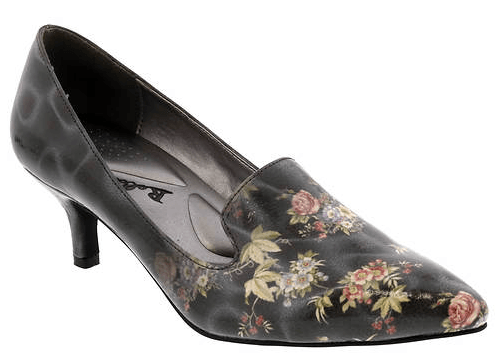 The Bellinin Bobcat Kitten Heel Patent Leather Women's Pump in Black, White, and Peach Floral