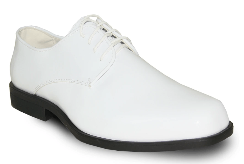 Bravo Tux 1 Men's Formal Lace-up, Square Toe Oxford Shoe in White Patent.