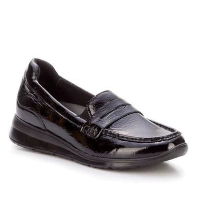 Dannon Loafer: Black Crinkle Patent Leather I Walking cradles