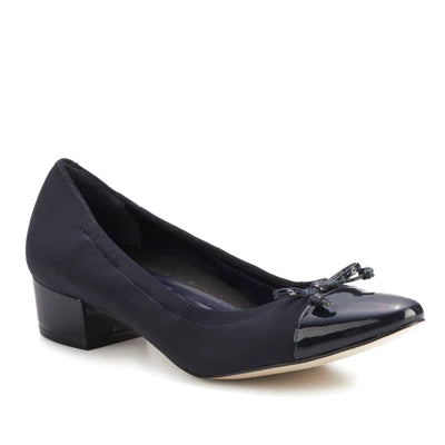 Hollis Pump: Navy Micro Fabric with Patent Leather I Walking Cradle