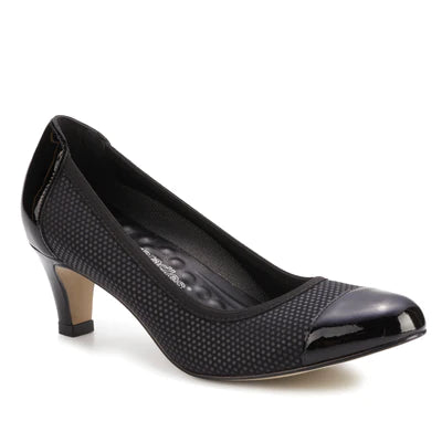 Joanna Pump: Black Print Fabric with Patent Leather I Walking Cradle