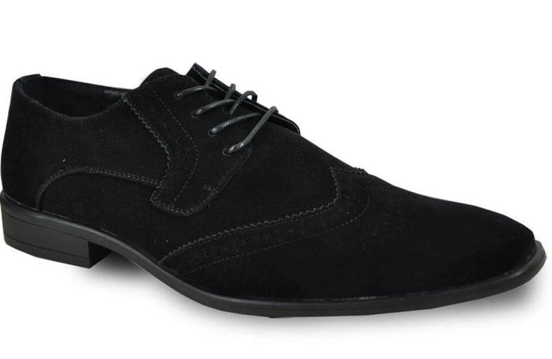 Bravo King-3 Men's Faux Suede and Leather Dress Wingtip Oxford in Black