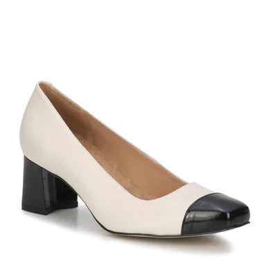 Mira Pump: Ivory Leather/Black Patent Leather I Walking Cradle