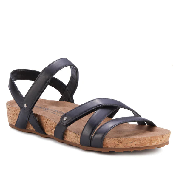 Pool Sandal: Black Soft Leather/Cork Wrap I Walking Cradle
