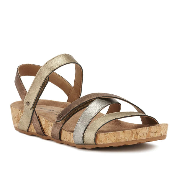 Pool Sandal: Metallic Multi Leather/Cork Wrap I Walking Cradle