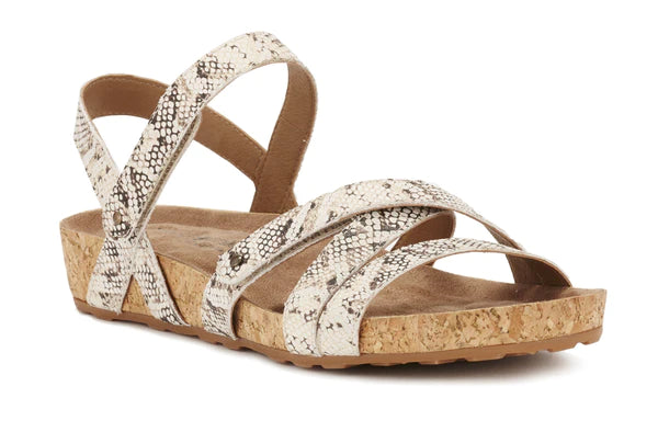 Pool Sandal: Natural Buffed Snake Print Leather/Cork Wrap I Walking Cradle