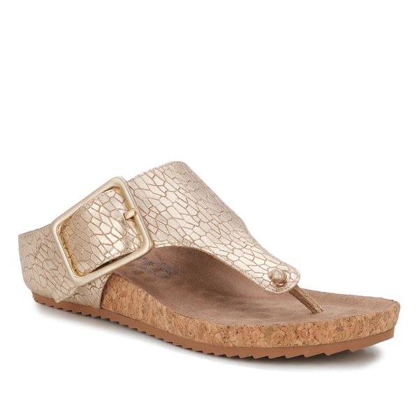 Phoebe Sandal: Gold Metallic Crackle Leather/Cork Bottom I Walking Cradle