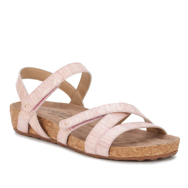 Pool Sandal: Baby Rose Snake Print Leather I Walking Cradle