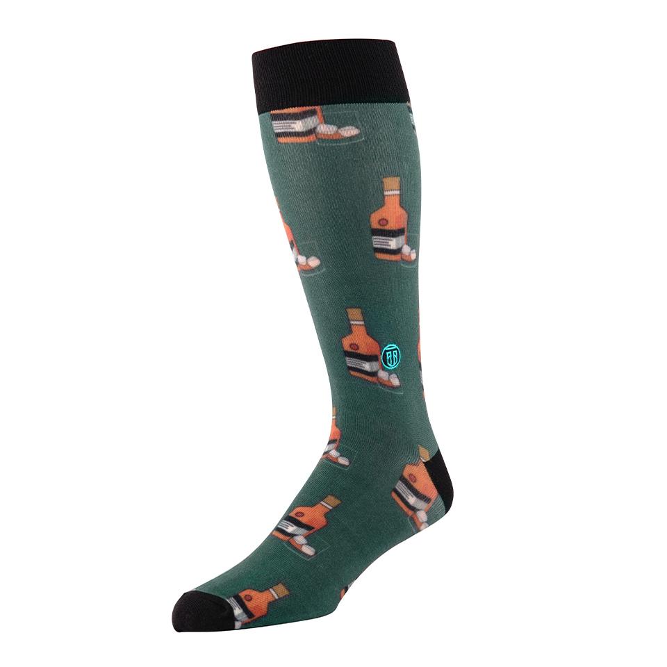 THE BOURBON - CLASSIC FIT - HUNTER GREEN WITH BOURBON BOTTLE DRESS SOCKS I Tallorder