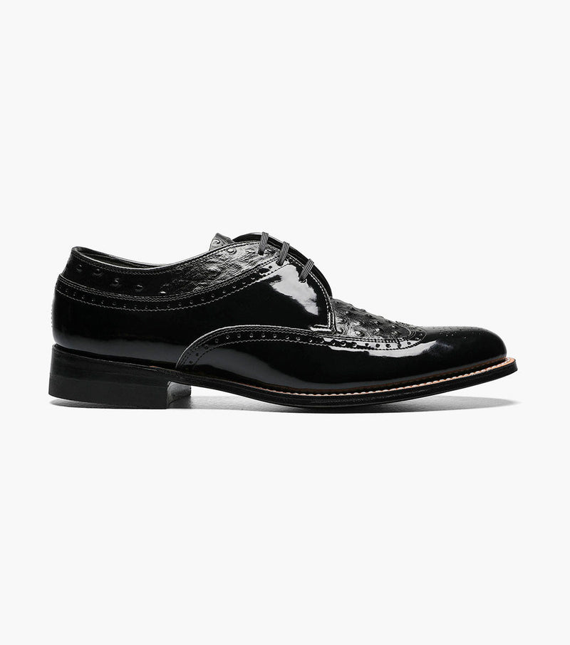 DAYTON Ostrich Wingtip Oxford-Black | STACY ADAMS