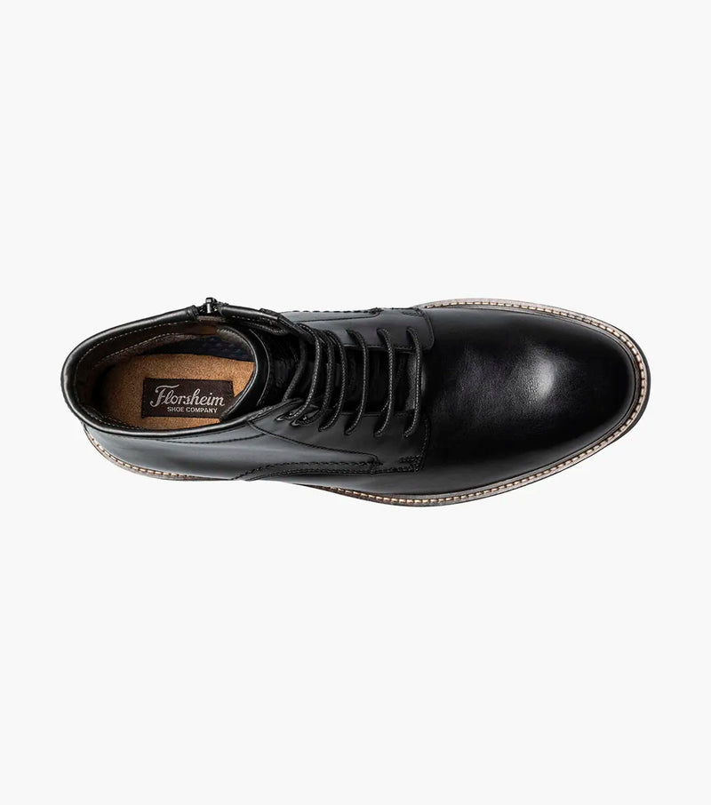 Forge  Plain Toe Lace Up Boot-Black| Florsheim