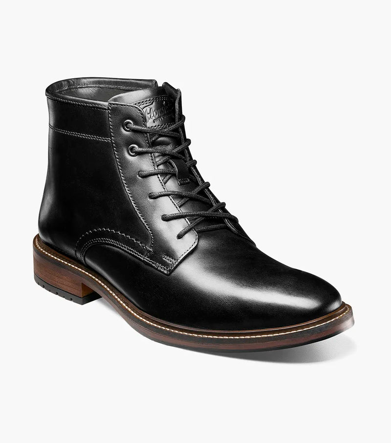 Forge  Plain Toe Lace Up Boot-Black| Florsheim