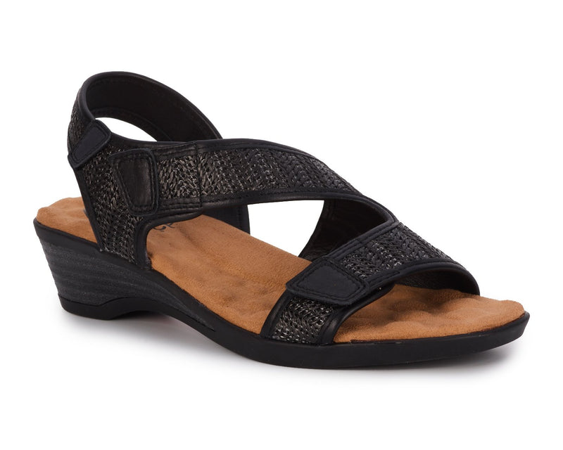 KIMMI-Black Raffia/Leather | Ros Hommerson