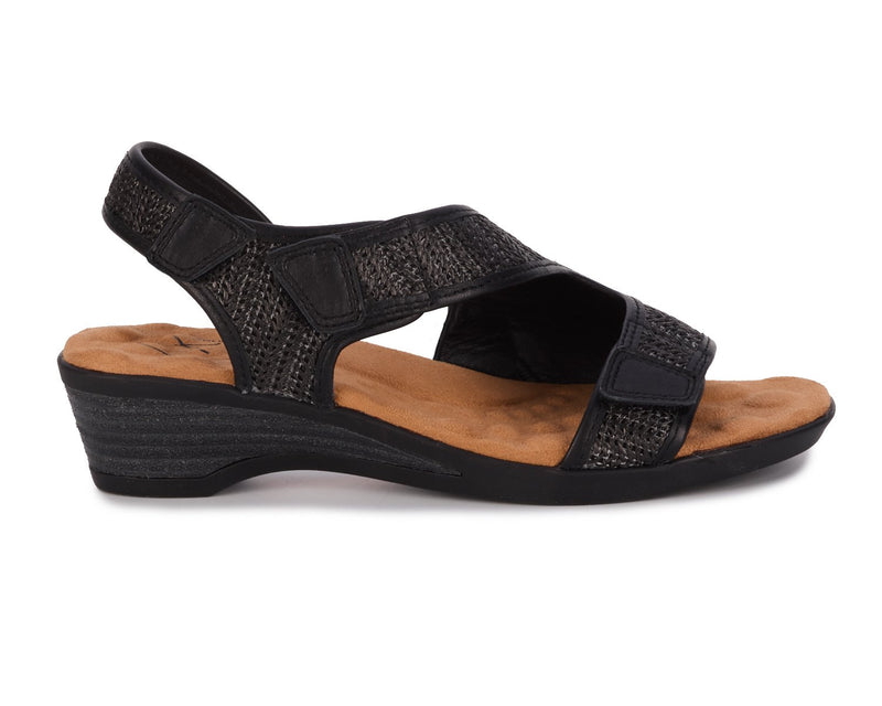 KIMMI-Black Raffia/Leather | Ros Hommerson