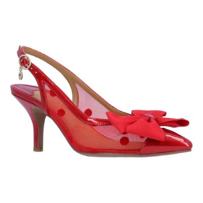 Kadence-RED PATENT/POLKA DOT MESH | J Renee