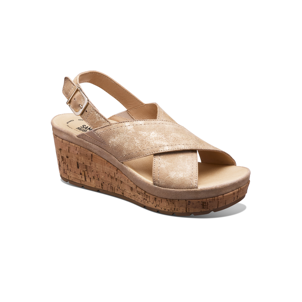 Women's Portola Slingback Wedge-Gold Metallic Suede | Samuel Hubbard