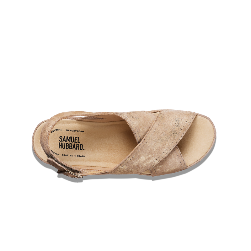 Women's Portola Slingback Wedge-Gold Metallic Suede | Samuel Hubbard