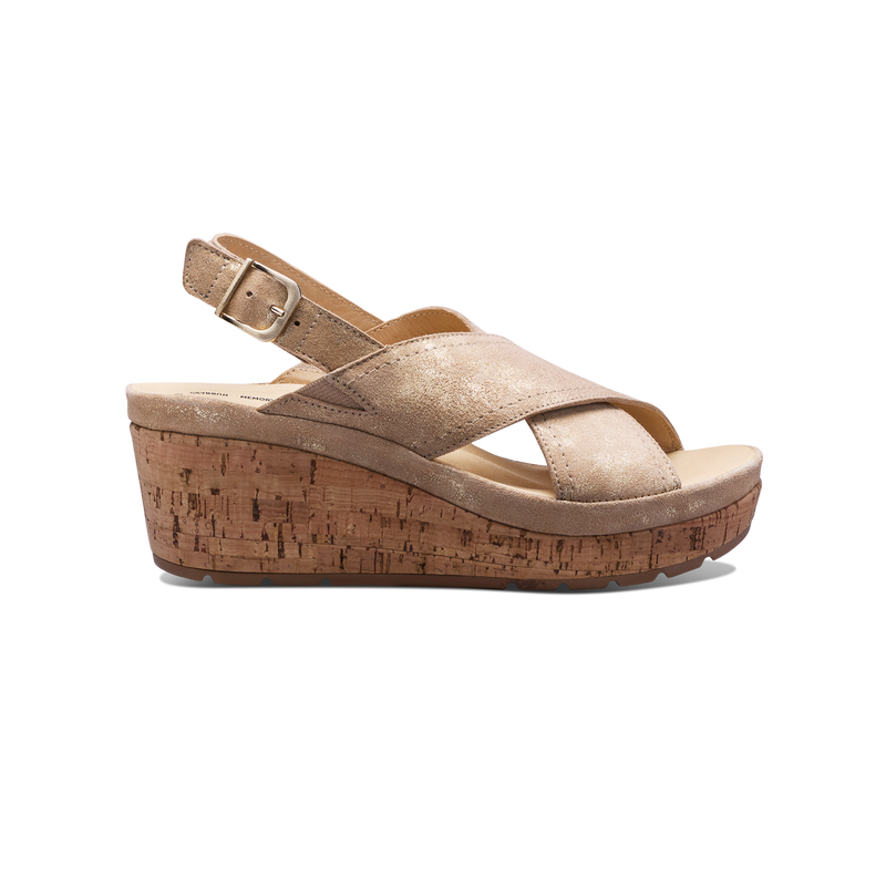 Women's Portola Slingback Wedge-Gold Metallic Suede | Samuel Hubbard